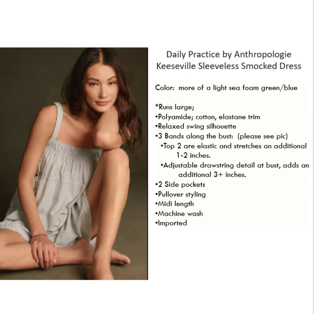ANTHROPOLOGIE Daily Practice Keeseville Sleeveless Smocked Midi Dress - Picture 11 of 11